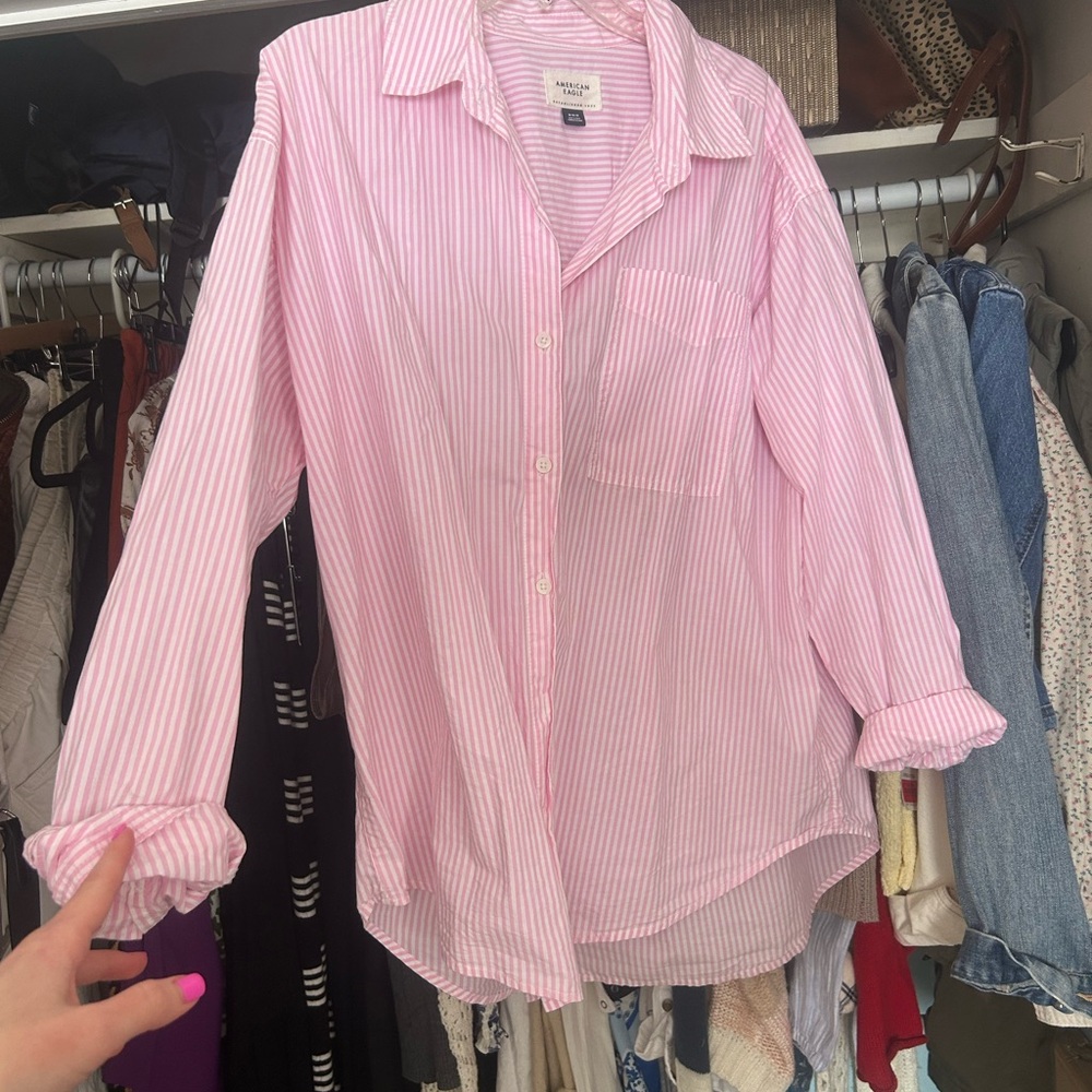 American Eagle Outfitters Pink Striped Button-Up Shirt
